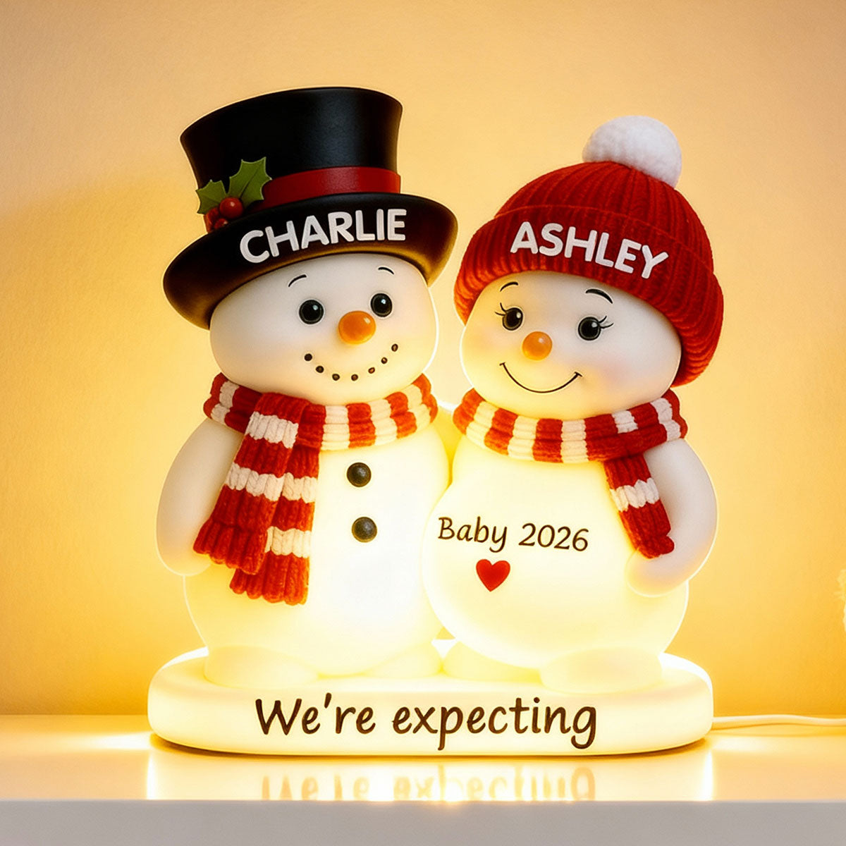 Christmas Snowman Couple Parents We're Expecting Pregnancy Baby Arriving - Personalized Light Box