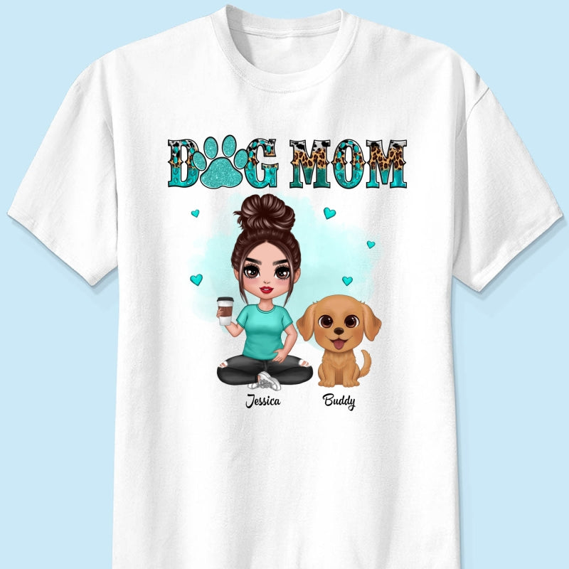Watercolor Cute Dogs Teal And Leopard Dog Mom Personalized Shirt