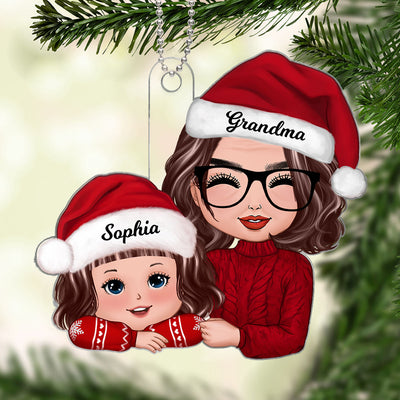 Grandma & Grandkid Chin On Hands Christmas Gift For Grandson Granddaughter Personalized Acrylic Ornament
