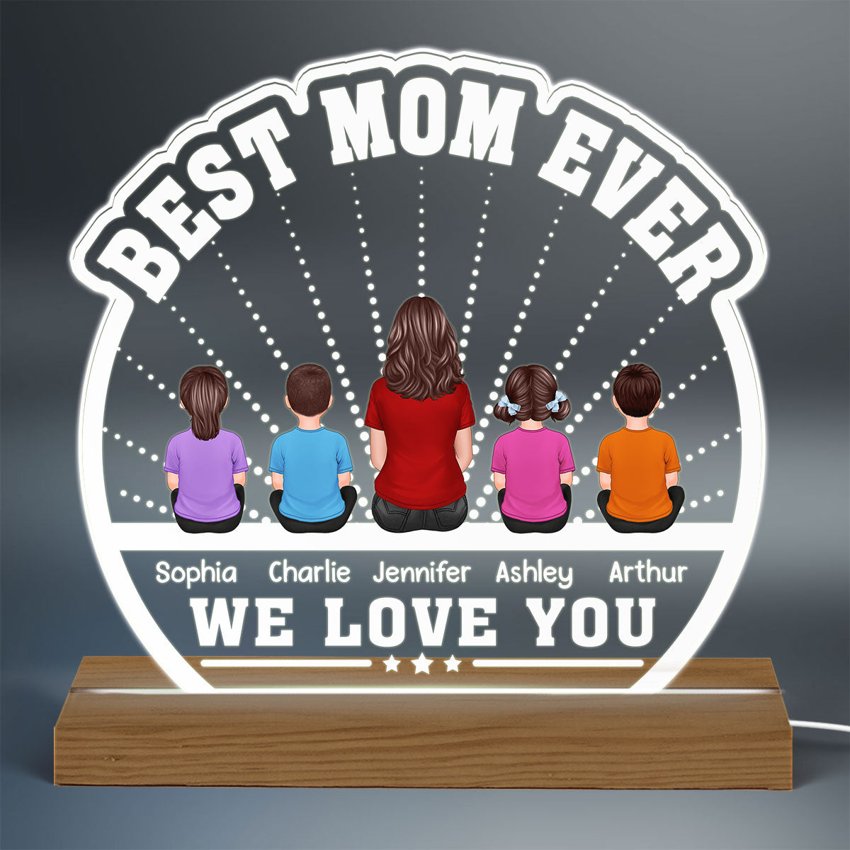 Best Mom Ever Back View Man Kids Dog Cat Personalized Custom Shaped Acrylic Plaque With LED Night Light