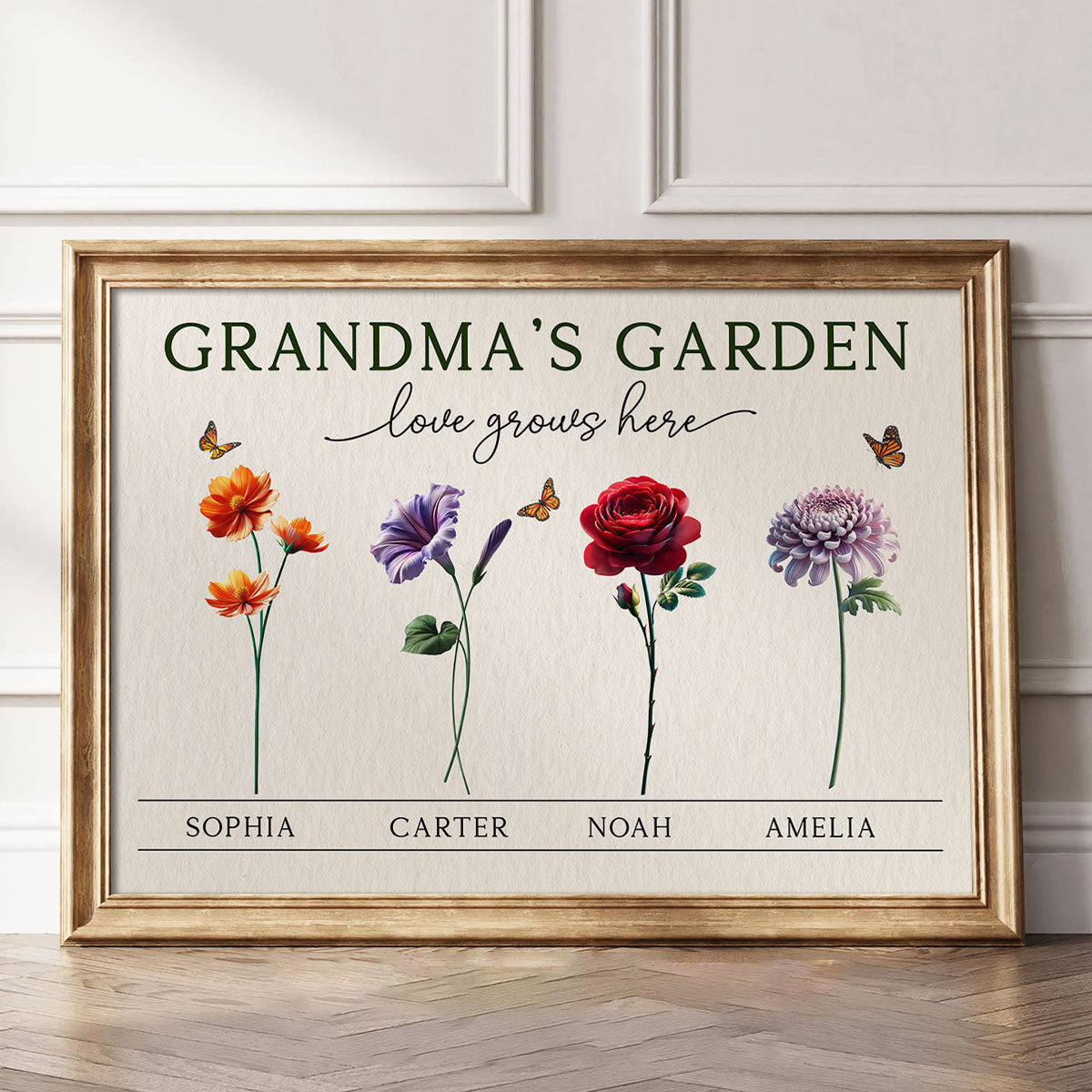 Grandma's Garden 3D Effect Birth Month Flower Personalized Poster, Gift For Grandma