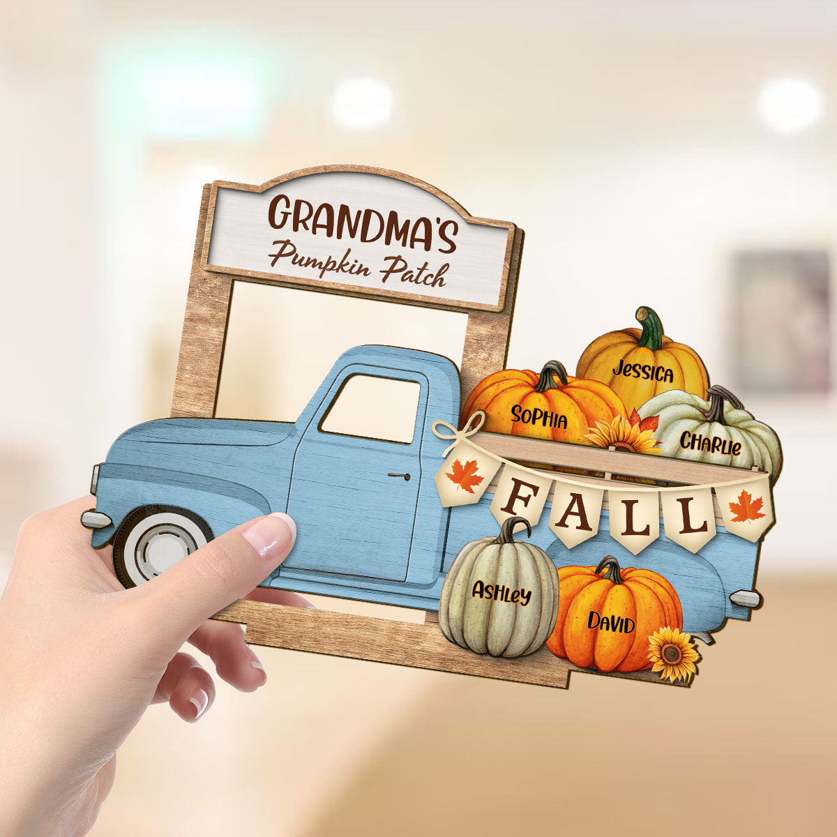 Grandma Fall Season Truck Pumpkins Personalized Standing Wooden Plaque