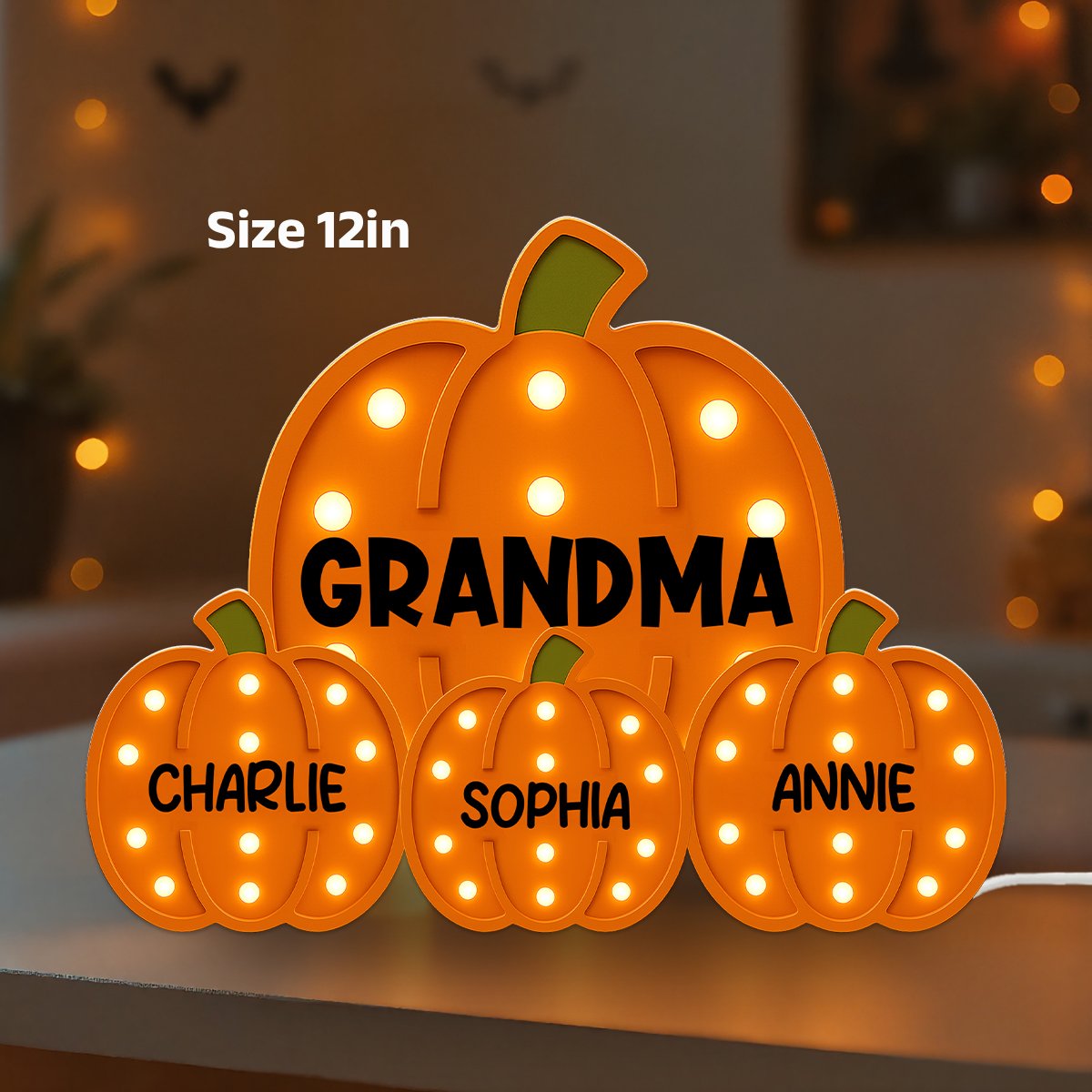3D Effect Grandma Little Pumpkins Marquee Pattern Effect Flat - Personalized Light Box