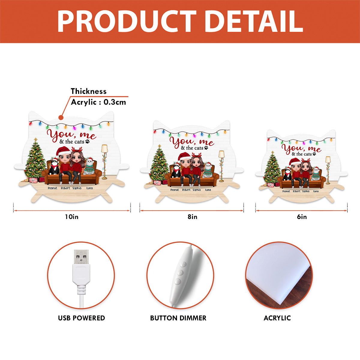 Christmas Couple You And Me And The Cats - Personalized Light Box - Gift For Cat Lovers