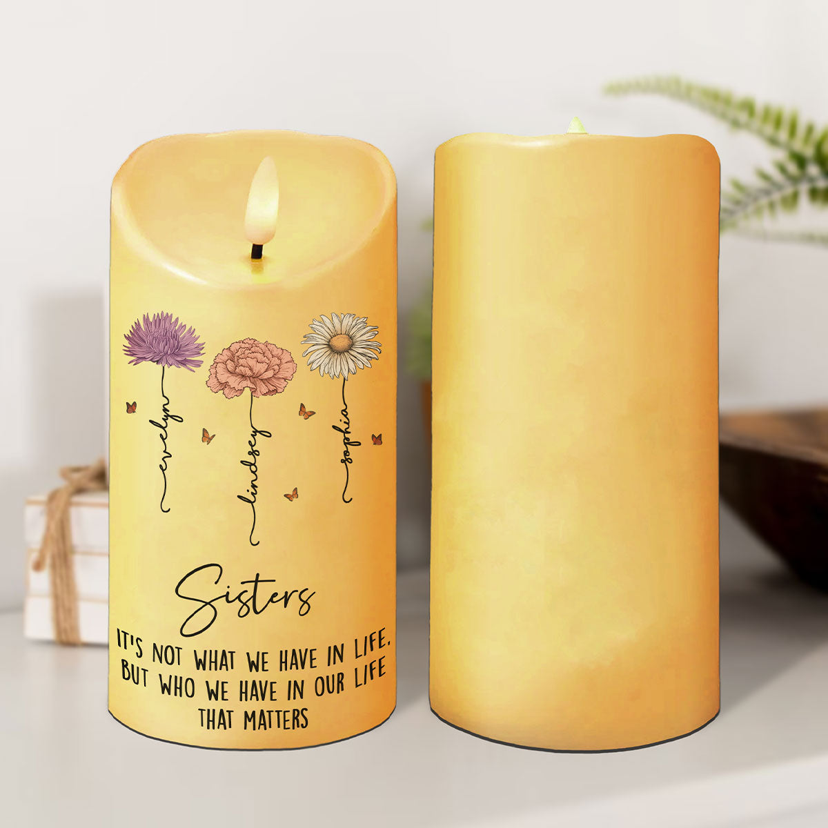 Best Friends Besties Birth Month Flower Personalized LED Candle