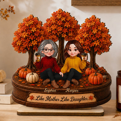 Mother Daughters Fall Season Forest 2D Flat - Personalized Wooden Plaque