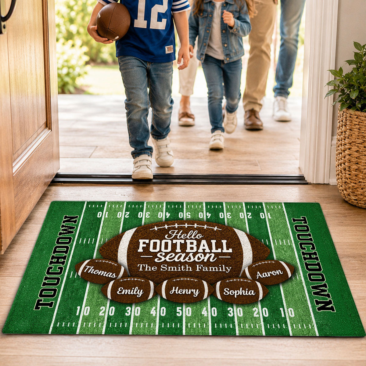 Hello Football Season Custom Family Names - Personalized Doormat - Football Season Decor For Family