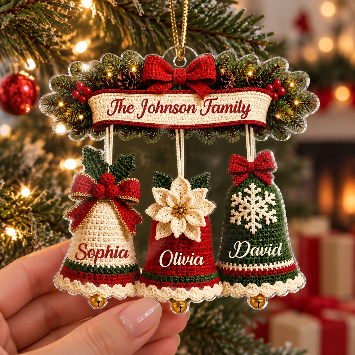 Custom Family Name Christmas Bell - Personalized Acrylic Ornament - Thoughtful Christmas Gift for Mom, Daughter, Son