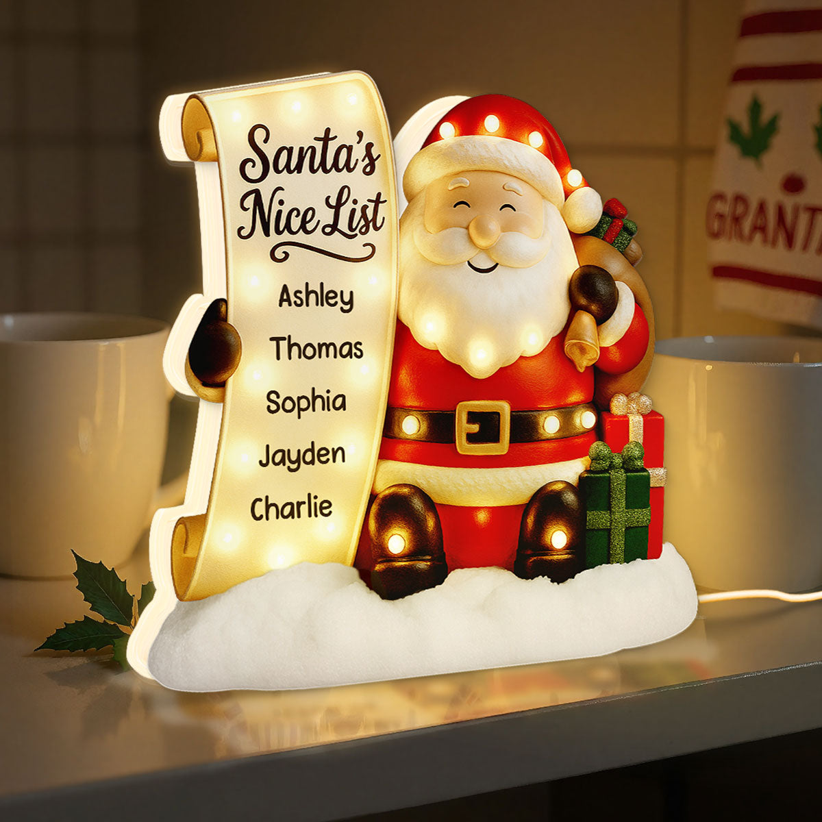 Santa's Nice List Kids' Names Family Christmas Decor - Personalized LED Light Box -Christmas Gift For Grandma, Grandpa, Family