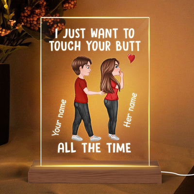 Funny Doll Couple Touch Butt Personalized Plaque LED Night Light - Gift For Him Gift For Her