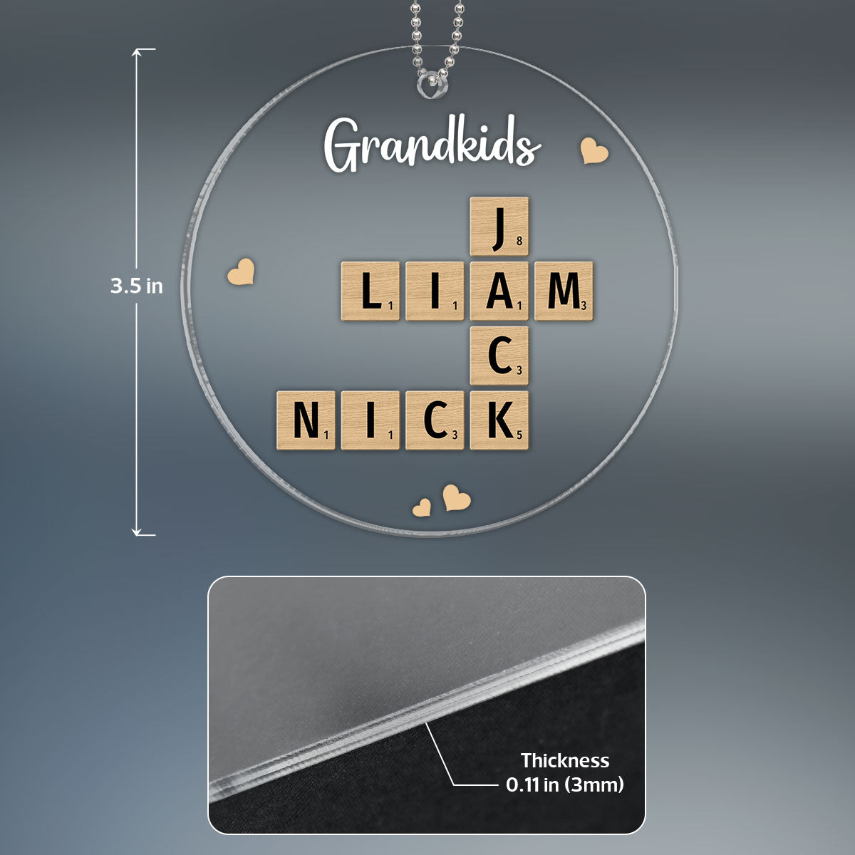 Grandkids Crossword Puzzle Art Personalized Acrylic Ornament, Christmas Gift For Grandma, Gift For Mom