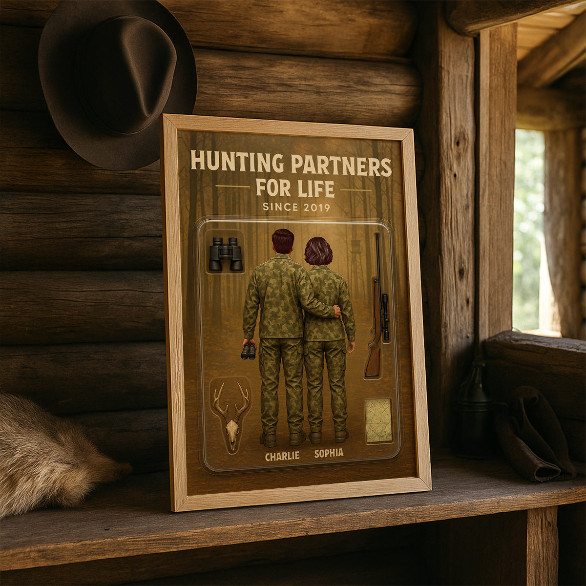 3D Effect Custom Figure Couple Hunting Partners For Life Personalized Poster