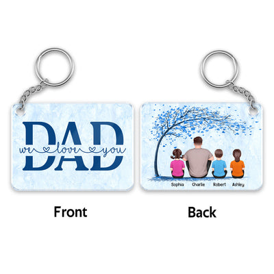 Dad And Kids Under Blue Tree Personalized Acrylic Keychain