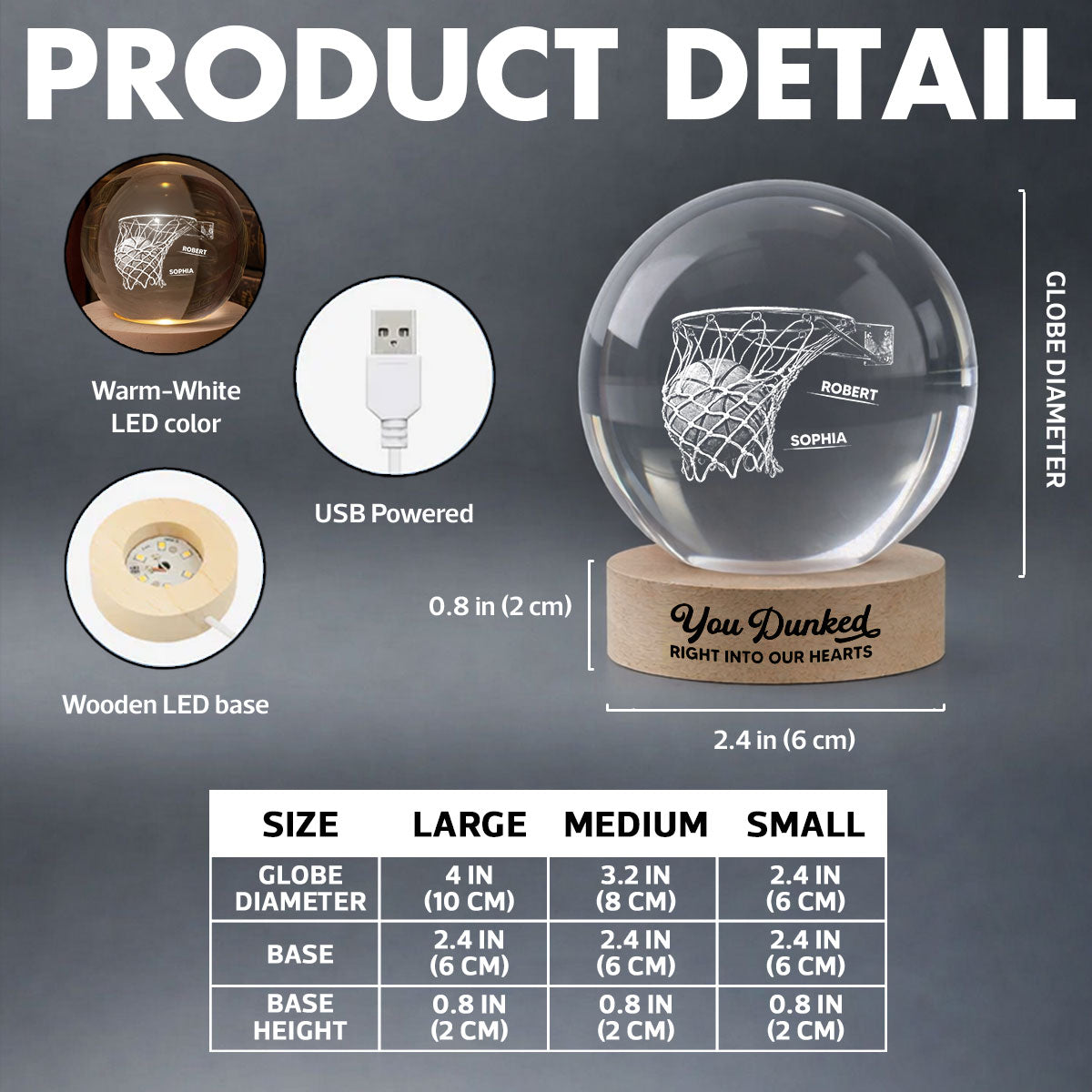 We Dunked Right Into Our Heart - Personalized Crystal Ball LED Night Light - Father's Day Gift For Basketball Dad