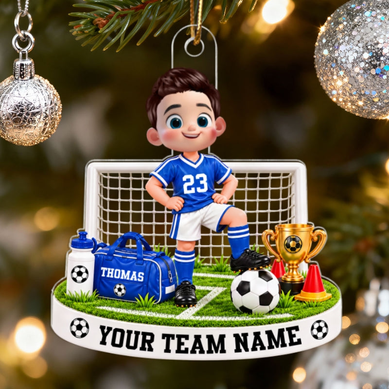 Soccer Kid Boy Girl Custom Name And Team Name - Personalized Acrylic Ornament - Christmas Gift For Soccer Players, Grandson, Son, Granddaughter, Daughter
