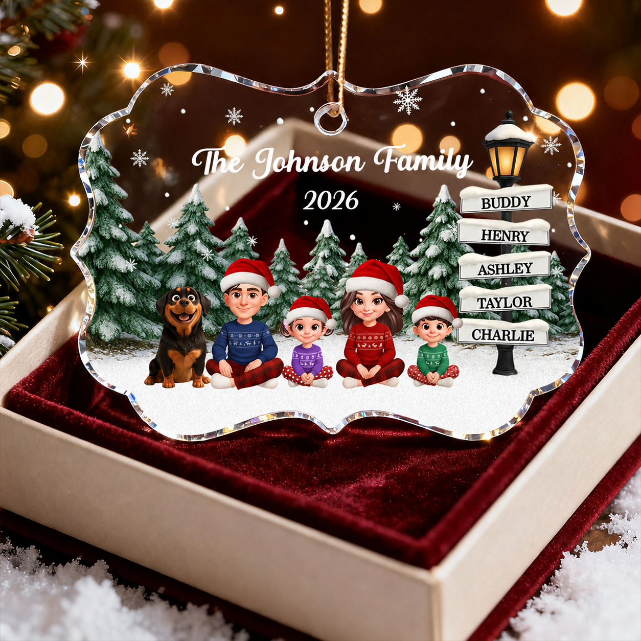 Christmas Snowy Sign Posts Beautiful Family Together - Personalized Acrylic Ornament - Gift For Family