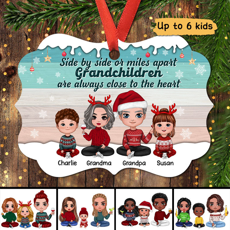 Side By Side Grandma Grandpa Doll Kids Personalized Christmas Ornament