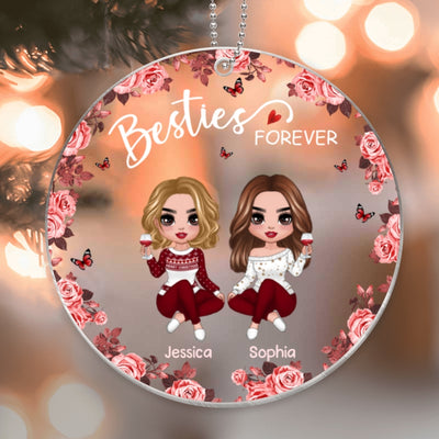 Besties Forever Floral Wreath Personalized Christmas Acrylic Ornament