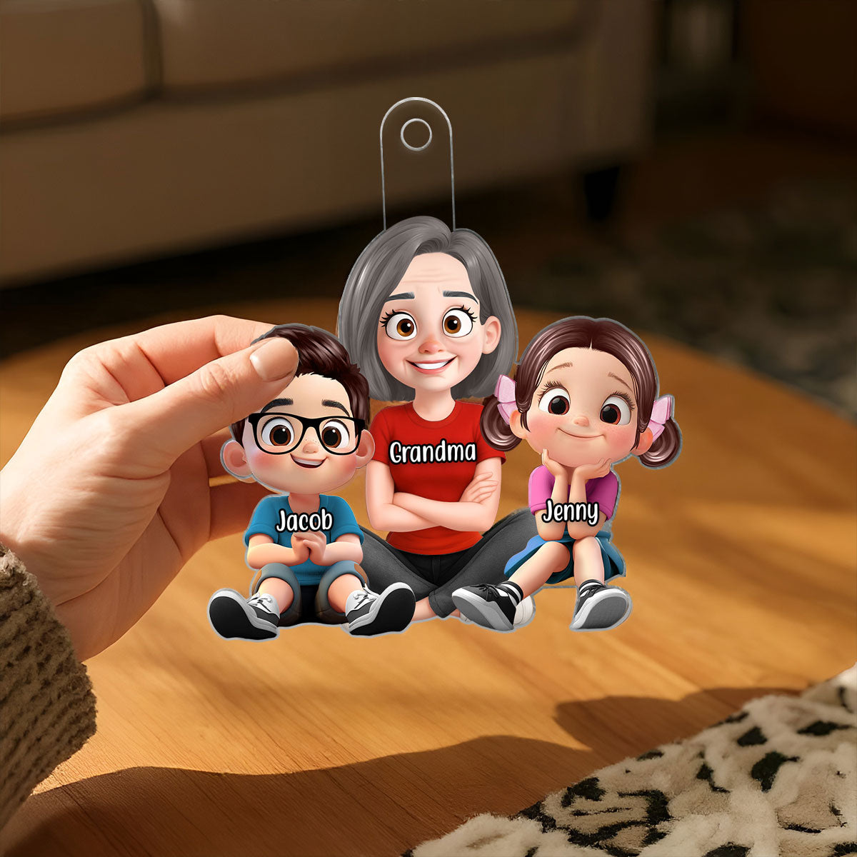 Heartwarming Grandma Grandkids Sitting Personalized Acrylic Ornament