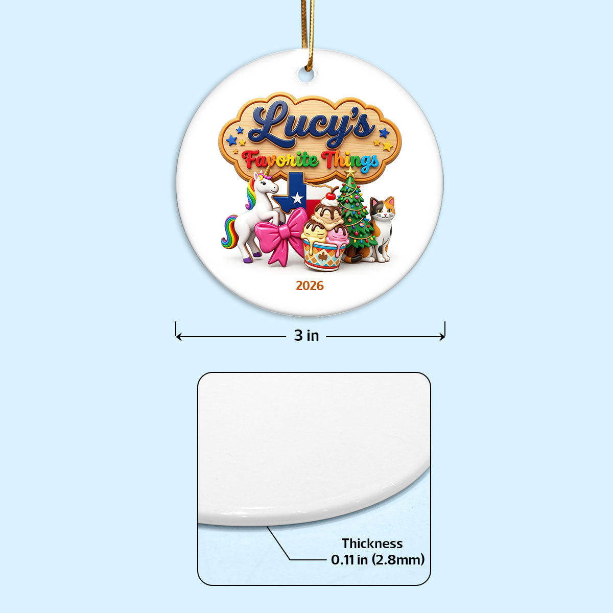 Kid's Favorite Things 2D Flat Printed - Personalized Ceramic Ornament - Custom Name & Favorite Things Keepsake Gift for Kids