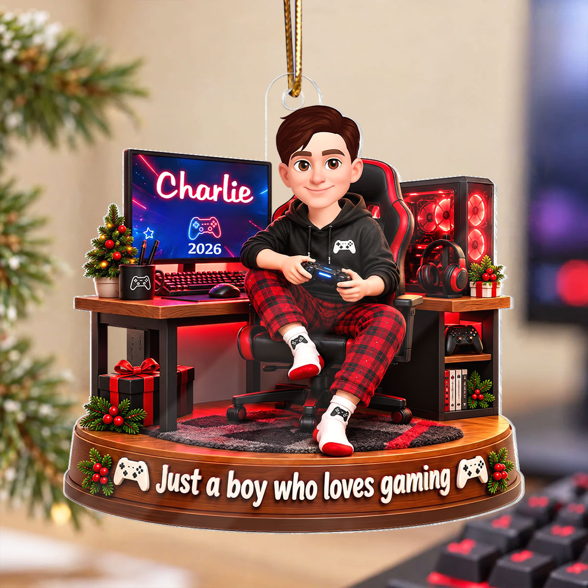 Just a Boy Who Loves Gaming - Personalized Acrylic Ornament - Christmas Gift for Son, Grandson