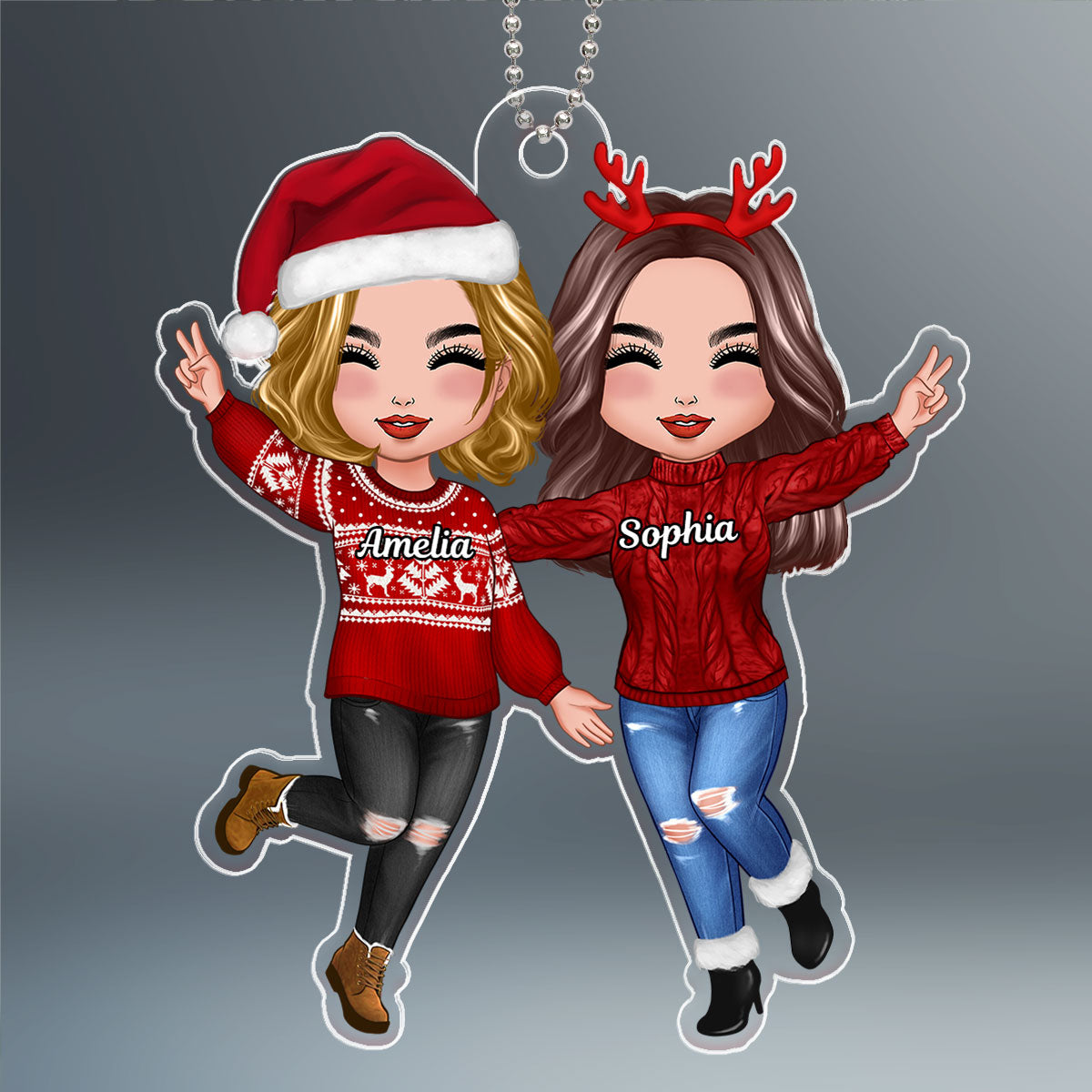 Happy Doll Besties Sisters Christmas Gift For Best Friends Personalized Acrylic Ornament
