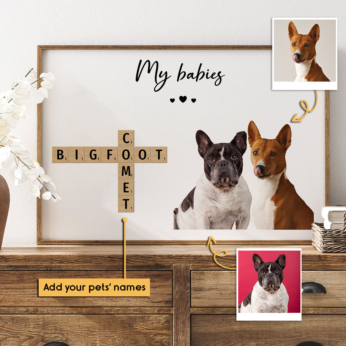 Personalized Pet Photo Crossword Puzzle Poster Wall Art, Unique Christmas Gift For Pet Owner, Dog Cat Lovers