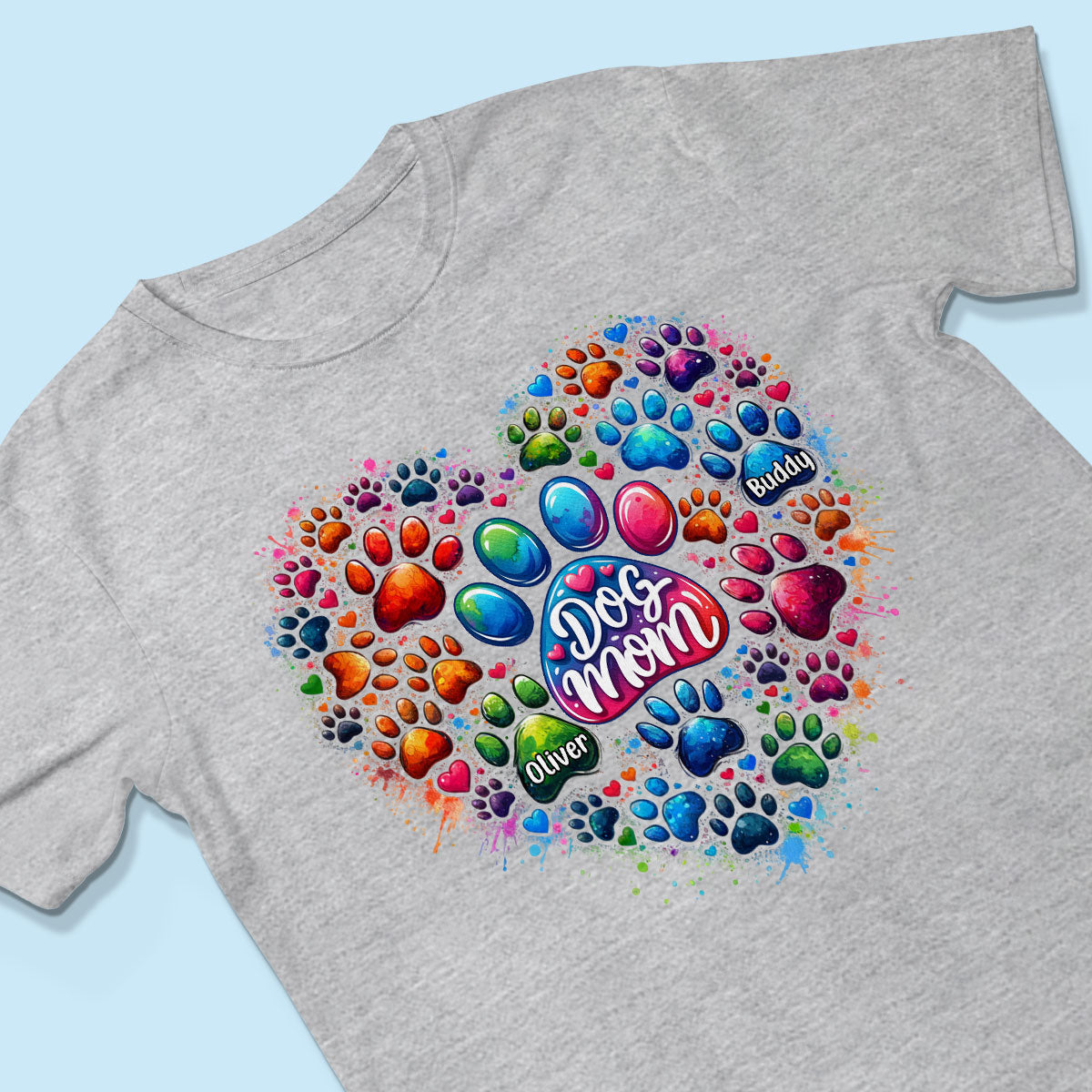Colorful Heart Paw Personalized Shirt, Trendy Gift for Dog Moms