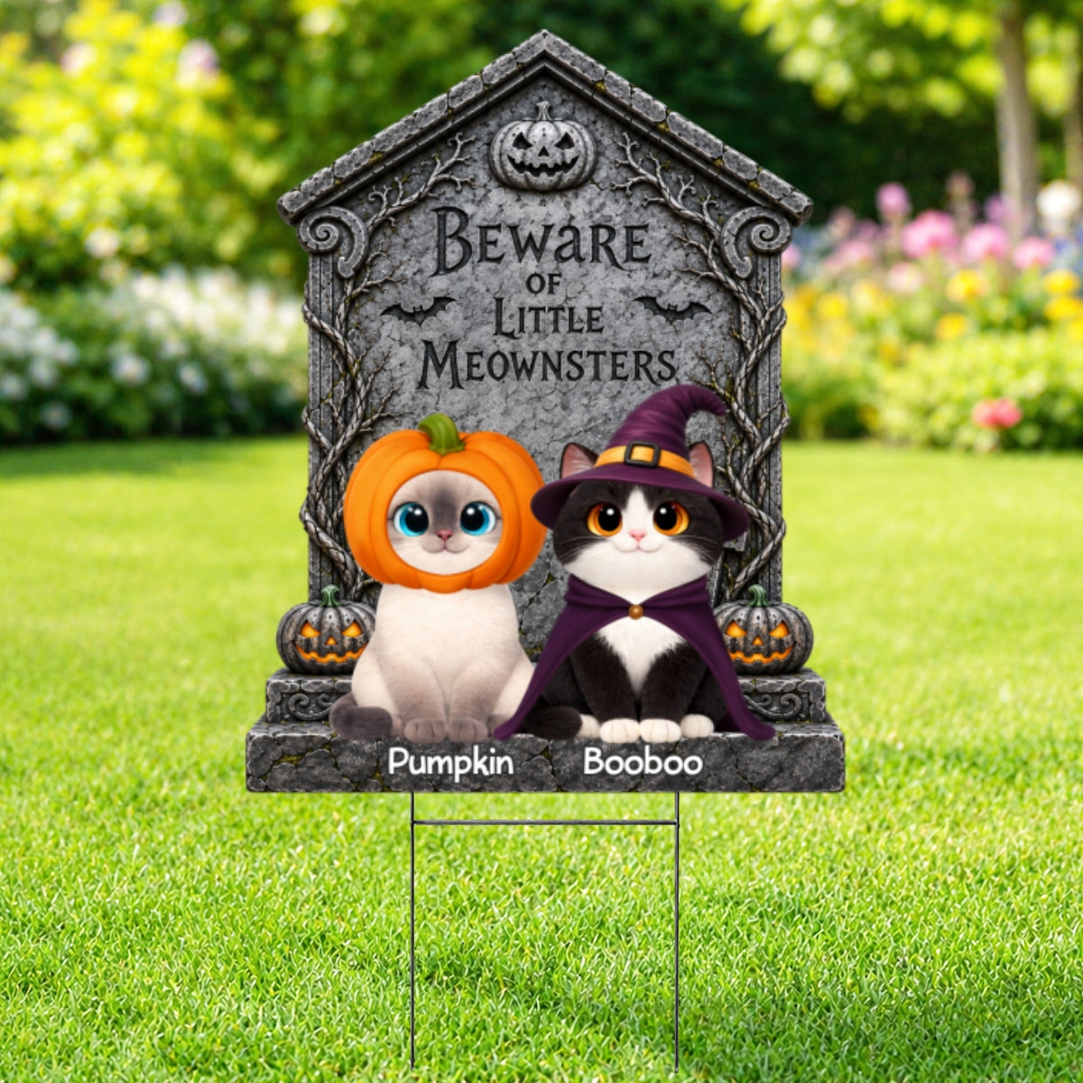 Little Meownsters Halloween Tombstone - Personalized Yard Sign - Halloween Decor For Cat Mom