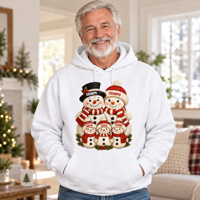 Cute Snowman Grandparents & Grandkids 2D Flat Printed - Personalized Shirt - Christmas Decor For Family, Grandma, Grandpa