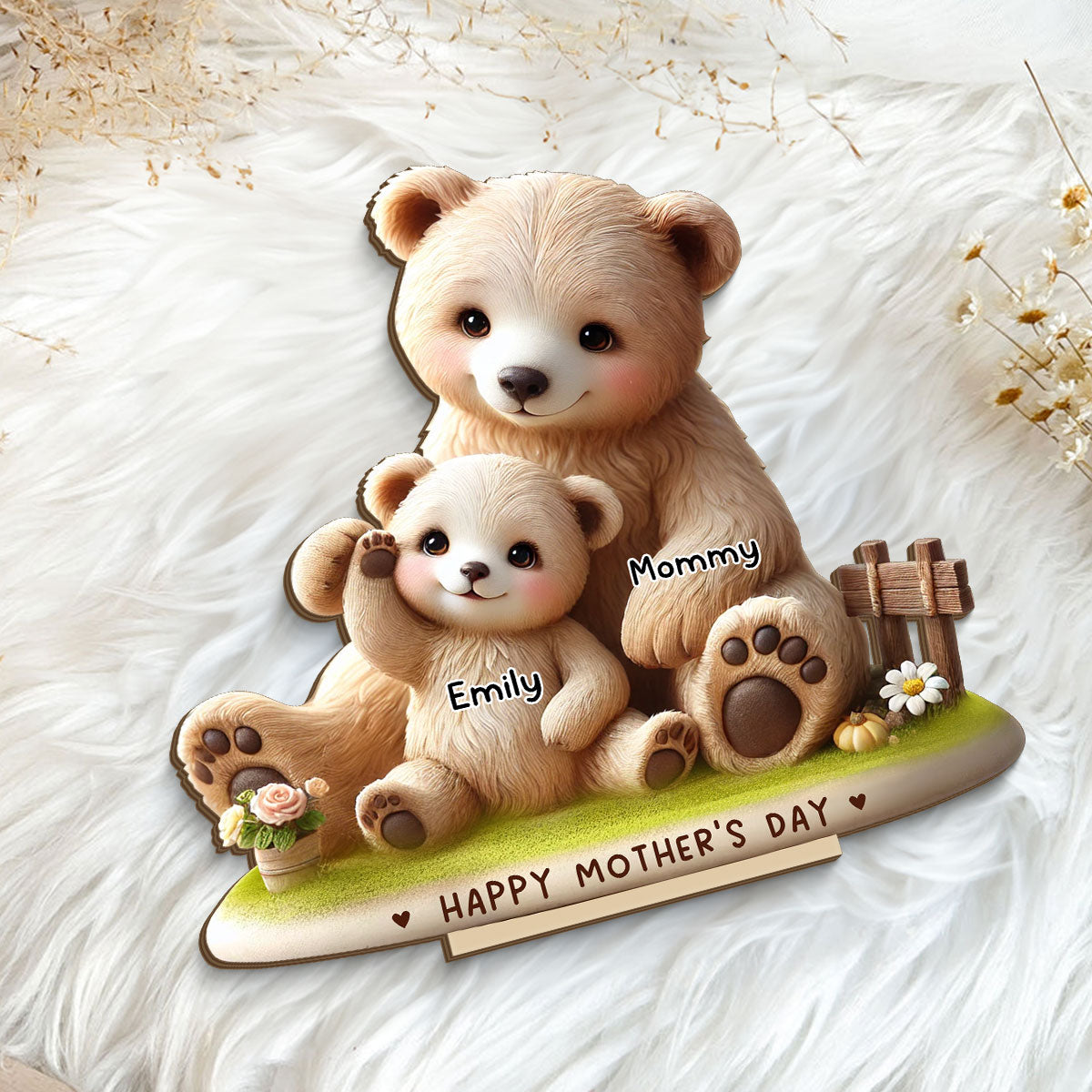 Mama Bear Nana Bear With Kids Adorable 3D Effect Personalized Standing Wooden Plaque, Perfect 2025 Gift For Mom, For Grandma