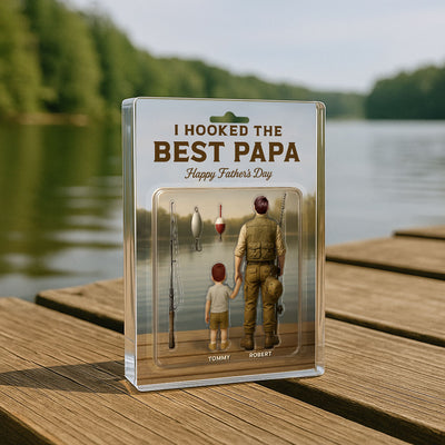Dad And Kids Fishing Together Custom Figure Personalized Acrylic Block Plaque, Father's Day Gift For Fishing Dad, For Grandpa, For Husband