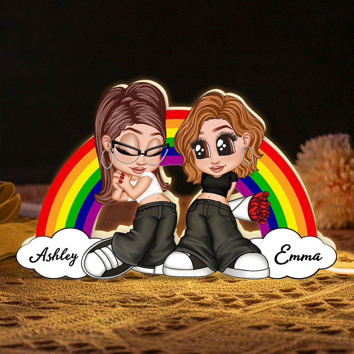 Y2K Couple LGBT Rainbow Personalized Light Box, Gift for Him for Her, Pride Month