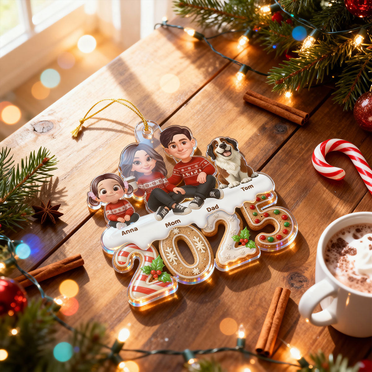 3D Effect Gingerbread Family Together Christmas - Personalized Acrylic Ornament