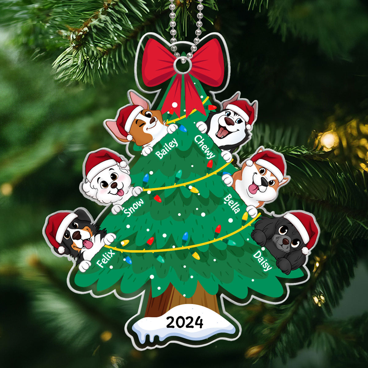 Happy Christmas Dogs Personalized Acrylic Ornament, Gift For Dog Lovers