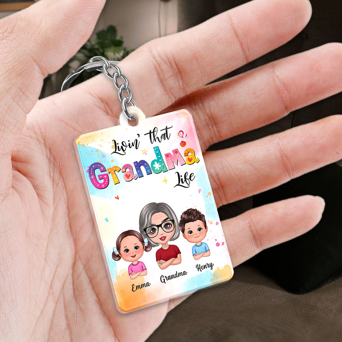 Livin‘ That Grandma Life Colorful Grandma & Grandkids Personalized Acrylic Keychain