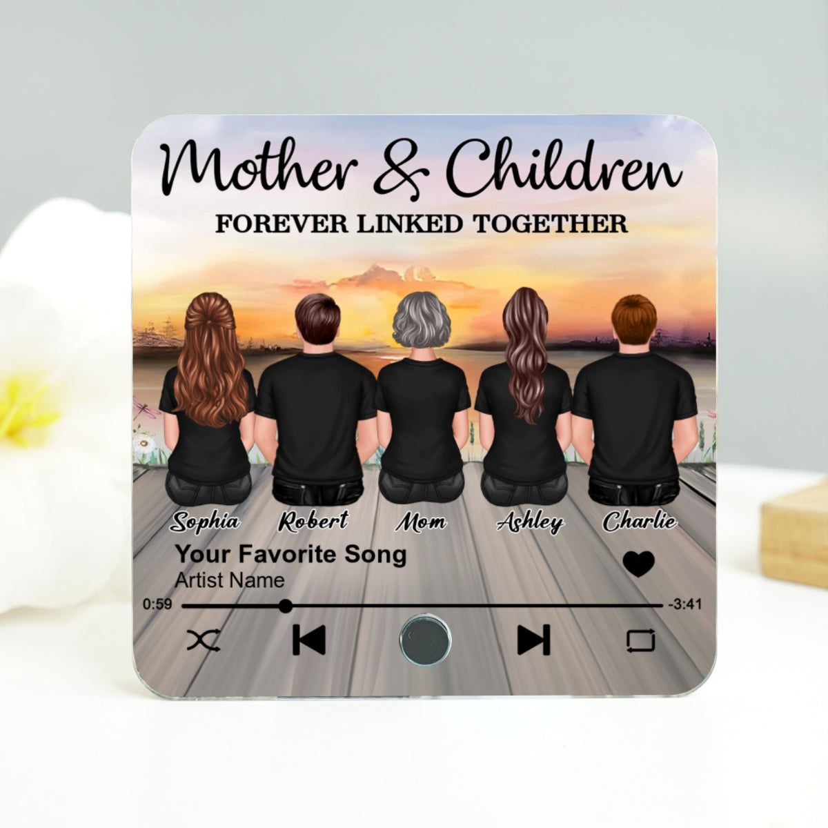 Mother & Daughters Sons Forever Linked Together Personalized Music Fridge Magnet, Heartfelt Gift For Mom