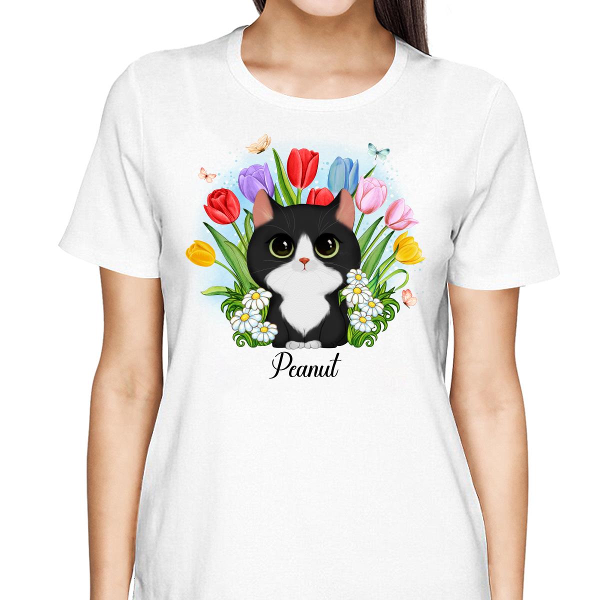 Watercolor Cute Cats Tulip Flowers Personalized Shirt