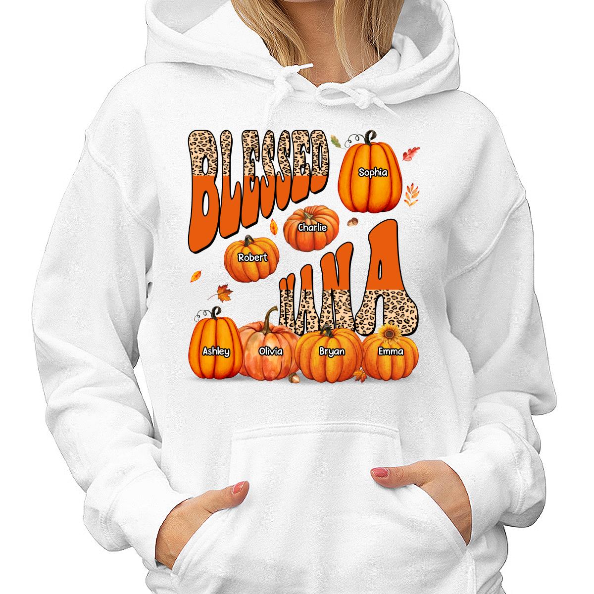 Blessed Grandma Mom Fall Season Patterned Pumpkins Personalized Shirt