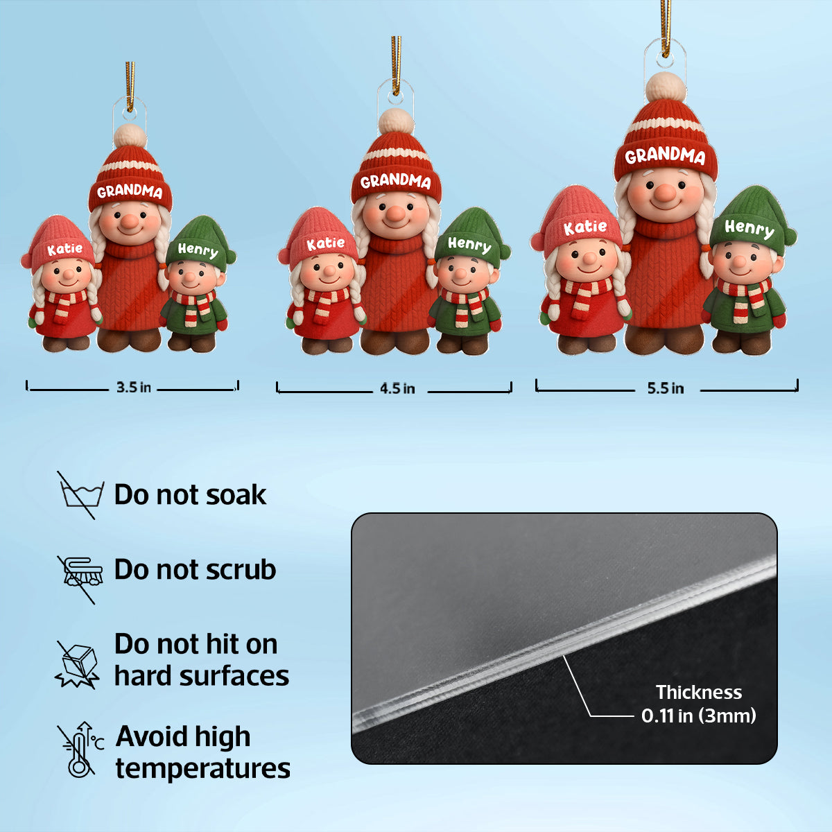 3D Effect Cute Gnome Grandma And Grandkids - Personalized Acrylic Ornament