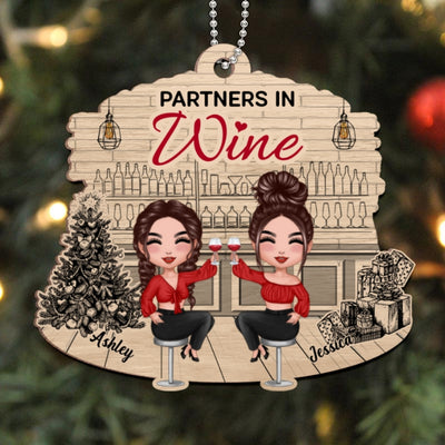 Besties Wine Bar Best Friends Christmas Personalized Wooden Ornament