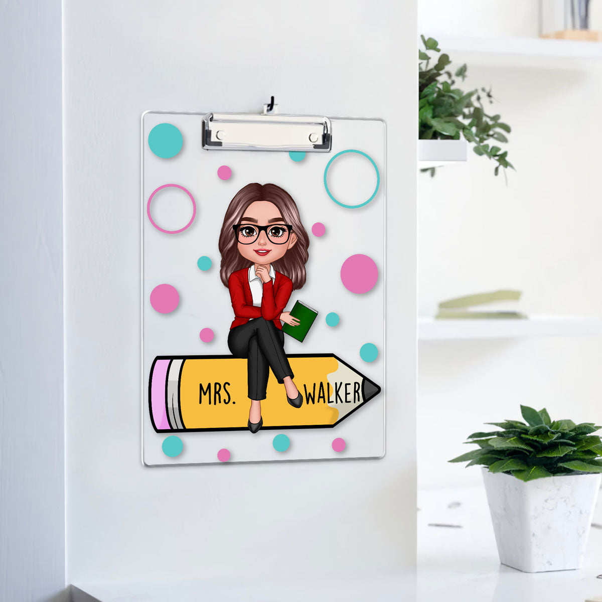 Teacher Sitting On Pencil Appreciation Gift Personalized Clipboard