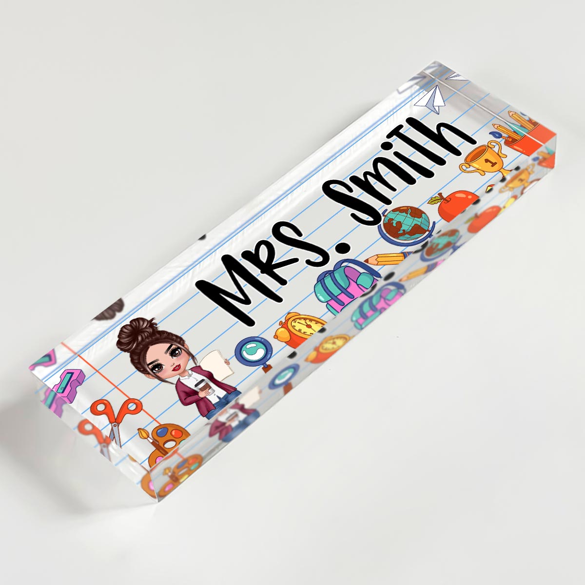 Teacher School Things Personalized Acrylic Desk Name Plate, Back To School Gift For Teacher, Office Decor