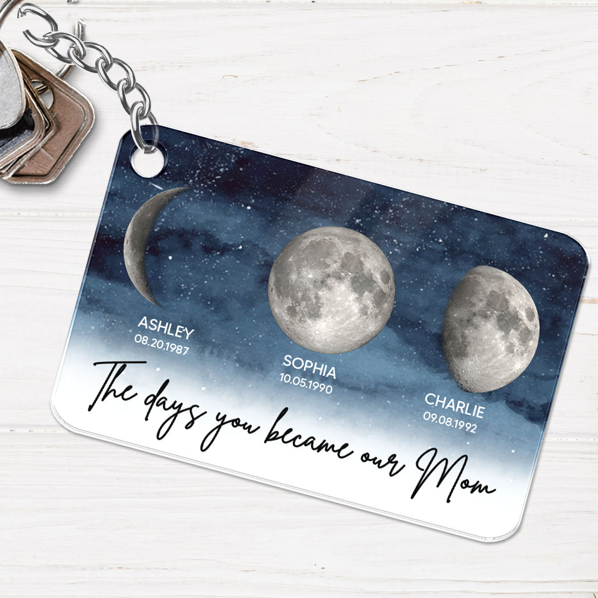 Acrylic Keychain: Starry Night Custom Birth Moon Phase The Days You Became Our Mom Personalized Keychain, Gift