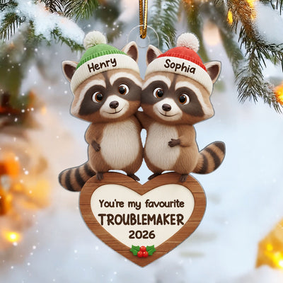 Raccoon Couple Favorite Troublemaker - Personalized Acrylic Ornament - Christmas Gift for Couple, Gift for him, Gift for her