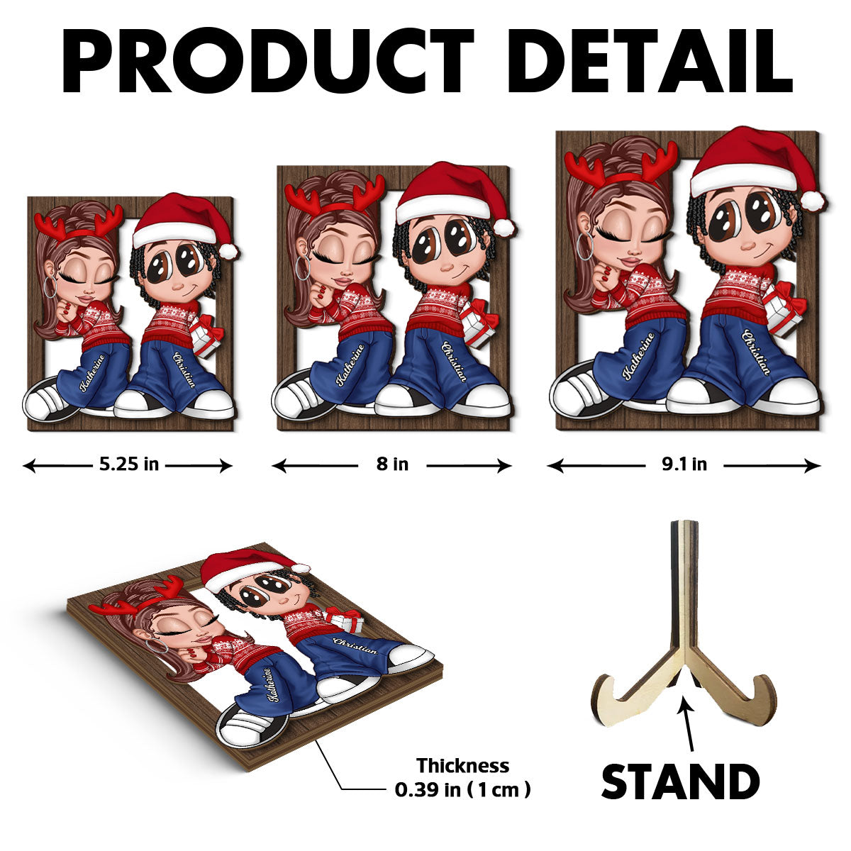 Christmas Y2K Couple Frame Personalized 2-Layer Wooden Plaque