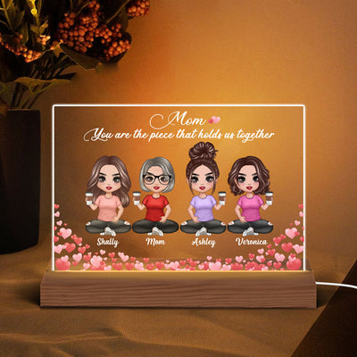 Hearts Doll Mom Daughters Personalized Acrylic Custom Shape LED Night Light