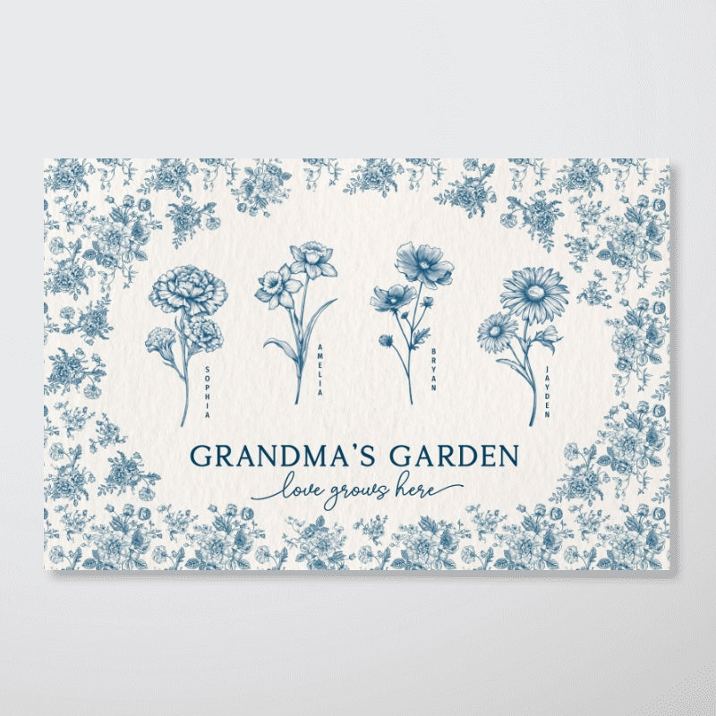 Vintage Blue Floral Pattern Grandma's Garden Personalized Poster