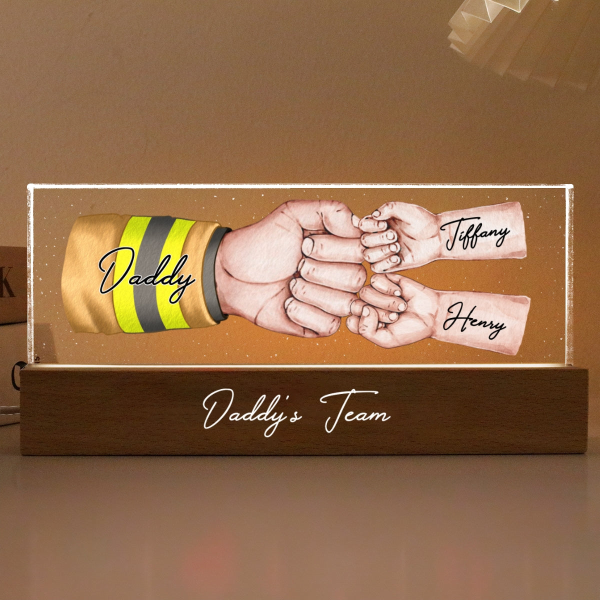 Occupation Daddy's Team Fist Bump Personalized Acrylic LED Night Light, Father's Day Gift For Dad, Grandpa, Husband