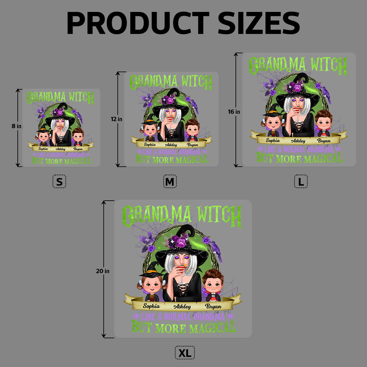Green And Purple Halloween Grandma And Kids Personalized Decal, Halloween Decor